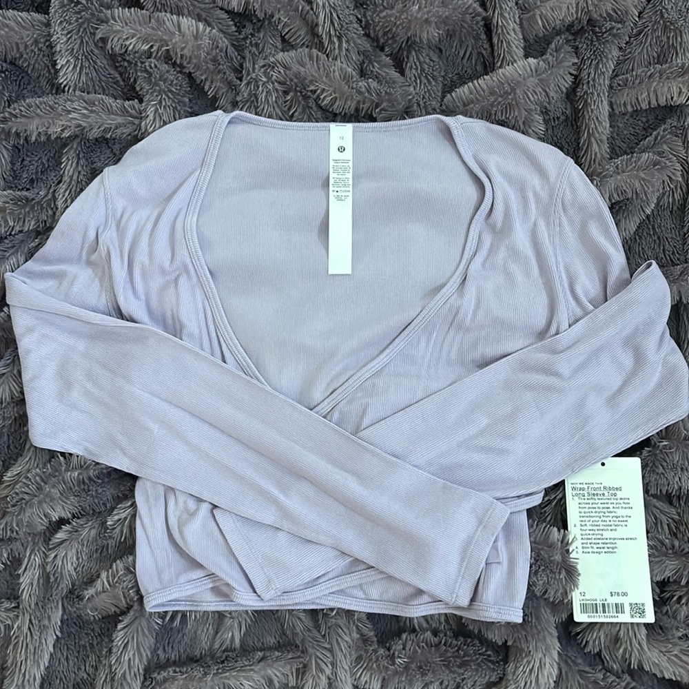 Lululemon Wrap-Front Ribbed Long Sleeve Top Lilac Esther purple Size 12